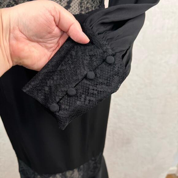 Milly Arianna Python Lace Dress Black Midi Long Sleeve Cocktail Party Size 4 - Picture 10 of 15